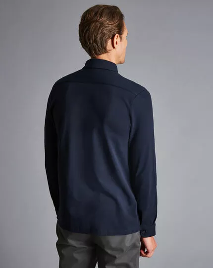 CHARLES TYRWHITT Pique Jersey Shirt - Navy 8 CHARLES TYRWHITT Pique Jersey Shirt - Navy - Image 6