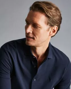 CHARLES TYRWHITT Pique Jersey Shirt - Navy 11 CHARLES TYRWHITT Pique Jersey Shirt - Navy -Charles Tyrwhitt Shop JEX0025NAV MODEL DETAIL