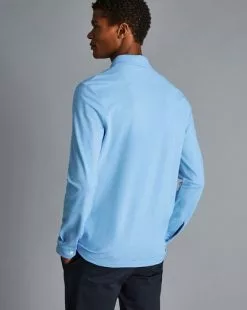 CHARLES TYRWHITT Pique Jersey Shirt - Sky -Charles Tyrwhitt Shop JEX0025SKY MODEL BACK