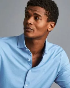 CHARLES TYRWHITT Pique Jersey Shirt - Sky -Charles Tyrwhitt Shop JEX0025SKY MODEL DETAIL