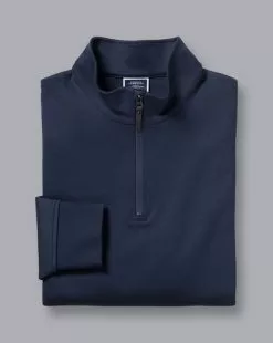 CHARLES TYRWHITT Performance Zip-Neck Sweater - Navy -Charles Tyrwhitt Shop JEX0029NAV FOLD