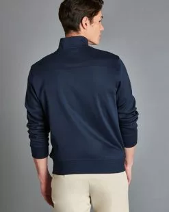 CHARLES TYRWHITT Performance Zip-Neck Sweater - Navy -Charles Tyrwhitt Shop JEX0029NAV MODEL BACK