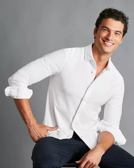 CHARLES TYRWHITT Twill Jersey Shirt - Wh 7 CHARLES TYRWHITT Twill Jersey Shirt - Wh - Image 5