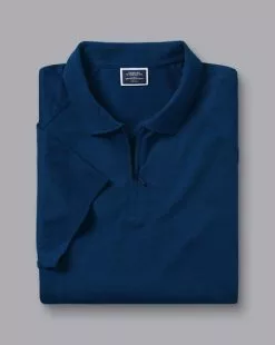 CHARLES TYRWHITT Cotton Tencel™ Mix Zip-Neck Polo - Dark Navy -Charles Tyrwhitt Shop JEX0032DNY FOLD SINGLE