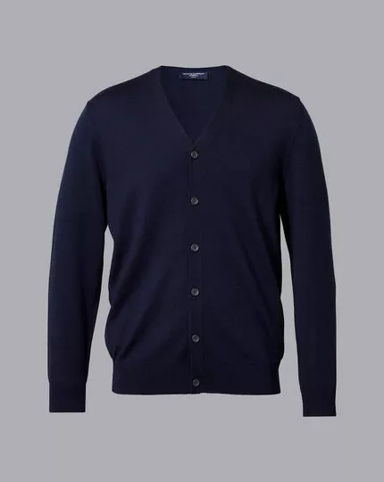 CHARLES TYRWHITT Merino Cardigan - Navy 6 CHARLES TYRWHITT Merino Cardigan - Navy - Image 4