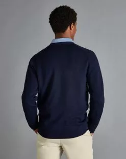 CHARLES TYRWHITT Merino Cardigan - Navy 11 CHARLES TYRWHITT Merino Cardigan - Navy -Charles Tyrwhitt Shop KNC0062NAV MODEL BACK