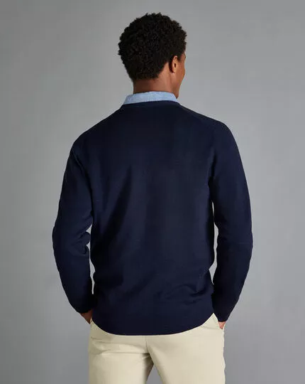 CHARLES TYRWHITT Merino Cardigan - Navy 7 CHARLES TYRWHITT Merino Cardigan - Navy - Image 5