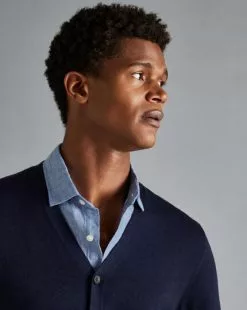 CHARLES TYRWHITT Merino Cardigan - Navy 9 CHARLES TYRWHITT Merino Cardigan - Navy -Charles Tyrwhitt Shop KNC0062NAV MODEL DETAIL