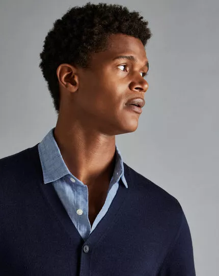 CHARLES TYRWHITT Merino Cardigan - Navy 5 CHARLES TYRWHITT Merino Cardigan - Navy - Image 3