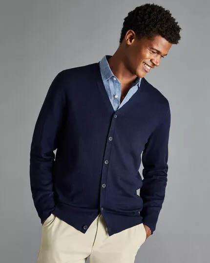 CHARLES TYRWHITT Merino Cardigan - Navy 4 CHARLES TYRWHITT Merino Cardigan - Navy - Image 2
