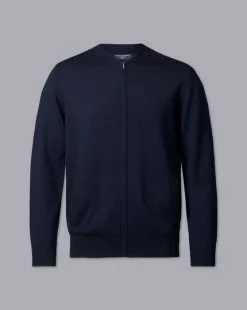 CHARLES TYRWHITT Merino Zip Through Bomber Jacket - Navy -Charles Tyrwhitt Shop KNC0067NAV FULL