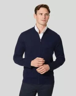 CHARLES TYRWHITT Merino Zip Through Bomber Jacket - Navy -Charles Tyrwhitt Shop KNC0067NAV MODEL