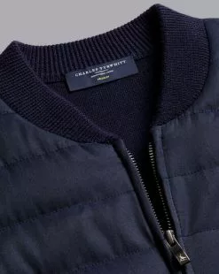 CHARLES TYRWHITT Merino Zip Through Hybrid Bomber Jacket - Navy -Charles Tyrwhitt Shop KNC0086NAV COLLAR DETAIL