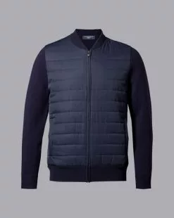 CHARLES TYRWHITT Merino Zip Through Hybrid Bomber Jacket - Navy -Charles Tyrwhitt Shop KNC0086NAV FULL