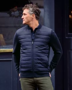 CHARLES TYRWHITT Merino Zip Through Hybrid Bomber Jacket - Navy -Charles Tyrwhitt Shop KNC0086NAV L