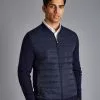 CHARLES TYRWHITT Merino Zip Through Hybrid Bomber Jacket - Navy -Charles Tyrwhitt Shop KNC0086NAV MODEL FRONT