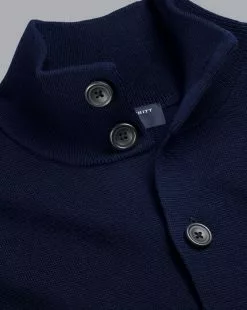 CHARLES TYRWHITT Merino Funnel Neck Jacket - Navy -Charles Tyrwhitt Shop KNC0087NAV COLLAR DETAIL