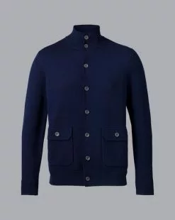 CHARLES TYRWHITT Merino Funnel Neck Jacket - Navy -Charles Tyrwhitt Shop KNC0087NAV FULL