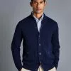 CHARLES TYRWHITT Merino Funnel Neck Jacket - Navy -Charles Tyrwhitt Shop KNC0087NAV MODEL FRONT