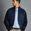 CHARLES TYRWHITT Alcantara Funnel Neck Knitted Jacket - Navy