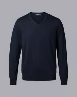 CHARLES TYRWHITT Merino V-Neck Sweater - Navy -Charles Tyrwhitt Shop KNJ0066NAV FULL