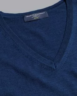 CHARLES TYRWHITT Merino V-Neck Sweater - Royal B