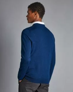 CHARLES TYRWHITT Merino V-Neck Sweater - Royal B -Charles Tyrwhitt Shop KNJ0066RYL MODEL BACK
