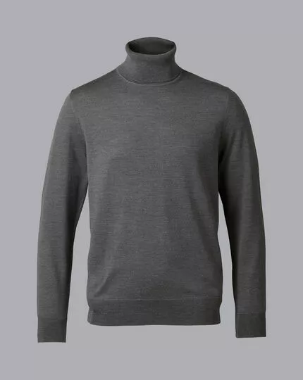 CHARLES TYRWHITT Merino Roll Neck Sweater - Grey 6 CHARLES TYRWHITT Merino Roll Neck Sweater - Grey - Image 4