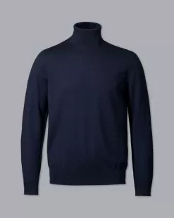 CHARLES TYRWHITT Merino Roll Neck Sweater - Navy -Charles Tyrwhitt Shop KNJ0070NAV FULL