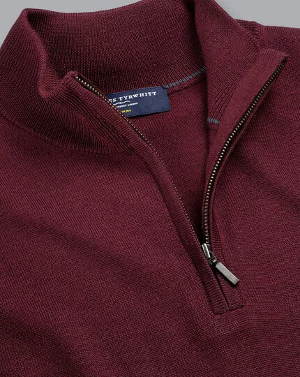 CHARLES TYRWHITT Merino Zip Neck Sweater - Burgundy 3 CHARLES TYRWHITT Merino Zip Neck Sweater - Burgundy