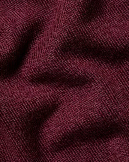 CHARLES TYRWHITT Merino Zip Neck Sweater - Burgundy 7 CHARLES TYRWHITT Merino Zip Neck Sweater - Burgundy - Image 5