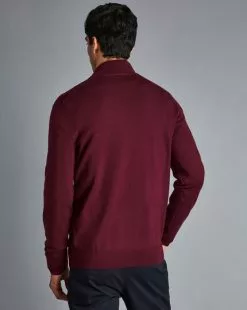 CHARLES TYRWHITT Merino Zip Neck Sweater - Burgundy 13 CHARLES TYRWHITT Merino Zip Neck Sweater - Burgundy -Charles Tyrwhitt Shop KNJ0321BGD MODEL BACK