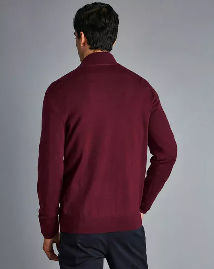 CHARLES TYRWHITT Merino Zip Neck Sweater - Burgundy 8 CHARLES TYRWHITT Merino Zip Neck Sweater - Burgundy - Image 6