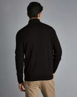 CHARLES TYRWHITT Merino Zip Neck Sweater - Charcoal Grey -Charles Tyrwhitt Shop KNJ0321DCH MODEL BACK