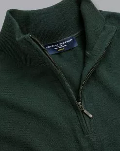 CHARLES TYRWHITT Merino Zip-Neck Sweater - Forest Green
