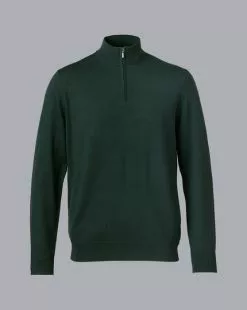 CHARLES TYRWHITT Merino Zip-Neck Sweater - Forest Green -Charles Tyrwhitt Shop KNJ0321FRG FULL