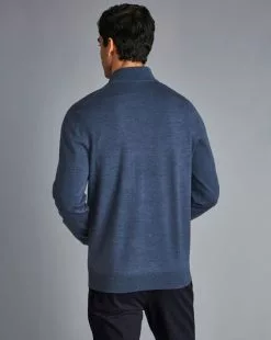 CHARLES TYRWHITT Merino Zip Neck Sweater - Indigo Melang -Charles Tyrwhitt Shop KNJ0321IDG MODEL BACK