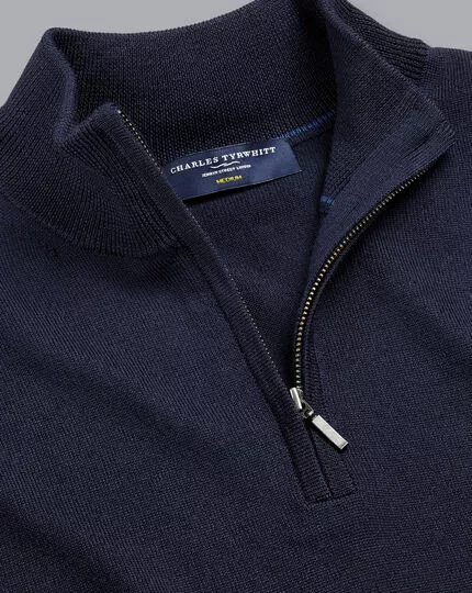 CHARLES TYRWHITT Merino Zip Neck Sweater - Navy 3 CHARLES TYRWHITT Merino Zip Neck Sweater - Navy