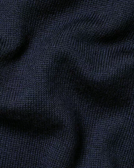 CHARLES TYRWHITT Merino Zip Neck Sweater - Navy 7 CHARLES TYRWHITT Merino Zip Neck Sweater - Navy - Image 5