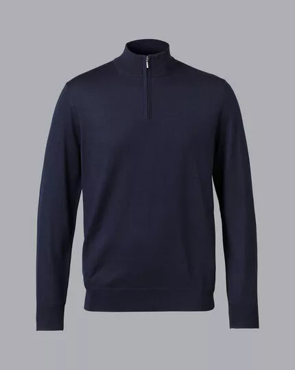 CHARLES TYRWHITT Merino Zip Neck Sweater - Navy 6 CHARLES TYRWHITT Merino Zip Neck Sweater - Navy - Image 4