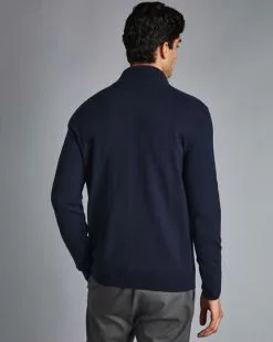 CHARLES TYRWHITT Merino Zip Neck Sweater - Navy 14 CHARLES TYRWHITT Merino Zip Neck Sweater - Navy -Charles Tyrwhitt Shop KNJ0321NAV MODEL BACK
