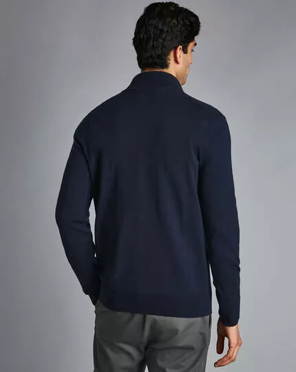 CHARLES TYRWHITT Merino Zip Neck Sweater - Navy 8 CHARLES TYRWHITT Merino Zip Neck Sweater - Navy - Image 6