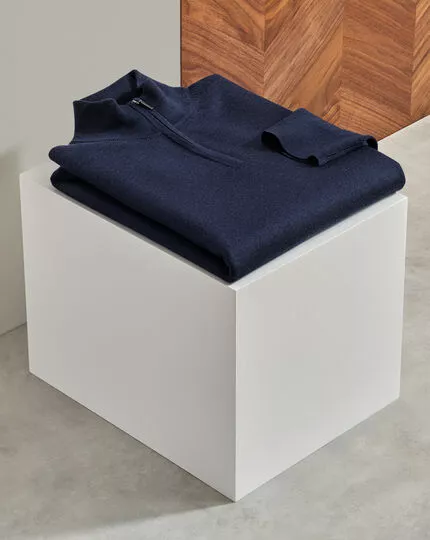 CHARLES TYRWHITT Merino Zip Neck Sweater - Navy 9 CHARLES TYRWHITT Merino Zip Neck Sweater - Navy - Image 7