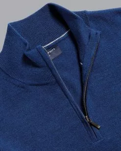 CHARLES TYRWHITT Merino Zip Neck Sweater - Royal B