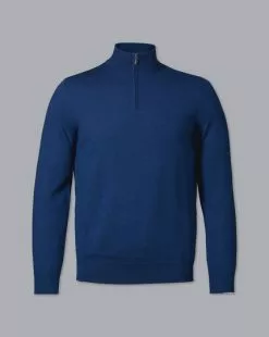 CHARLES TYRWHITT Merino Zip Neck Sweater - Royal B -Charles Tyrwhitt Shop KNJ0321RYL FULL