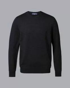 CHARLES TYRWHITT Merino Crew Neck Sweater - Charcoal Grey -Charles Tyrwhitt Shop KNJ0347DCH FULL