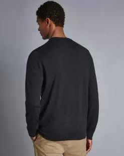 CHARLES TYRWHITT Merino Crew Neck Sweater - Charcoal Grey -Charles Tyrwhitt Shop KNJ0347DCH MODEL BACK