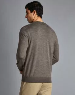 CHARLES TYRWHITT Merino Crew Neck Sweater - Moch -Charles Tyrwhitt Shop KNJ0347MCA MODEL BACK