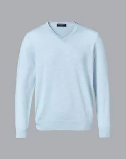 CHARLES TYRWHITT Merino V-Neck Sweater - Light B -Charles Tyrwhitt Shop KNJ0358SKY FULL