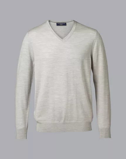 CHARLES TYRWHITT Merino V-Neck Sweater - Silv 6 CHARLES TYRWHITT Merino V-Neck Sweater - Silv - Image 4